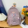 Cartoon Bear School Backpack with Double Zips and Elastic Side Pockets Purple color SKU reference