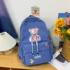 Cartoon Bear School Backpack with Double Zips and Elastic Side Pockets Navy color SKU reference