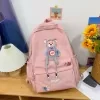 Cartoon Bear School Backpack with Double Zips and Elastic Side Pockets Pink color SKU reference