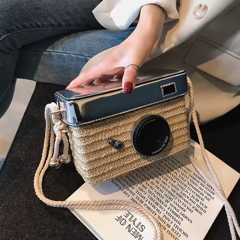 Woven Camera-Box Mini Shoulder Bag with Rope Strap product reference image