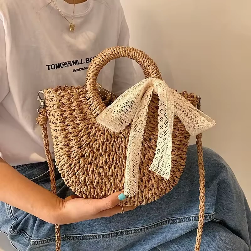 Woven Bamboo Beach Tote with Removable Strap product reference image
