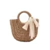 Woven Bamboo Beach Tote with Removable Strap Tan brown color SKU reference