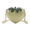 Strawberry-Shaped PU Mini Crossbody Bag with Chain Strap Green color SKU reference