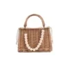 Woven Bamboo Bucket Tote with Pearl-Style Handle Warm brown color SKU reference
