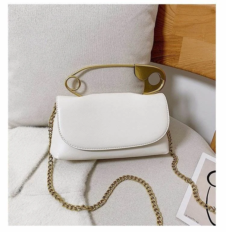 PU Mini Crossbody Bag with Paperclip-Style Hardware White color SKU reference