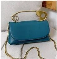 PU Mini Crossbody Bag with Paperclip-Style Hardware Blue color SKU reference