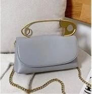 PU Mini Crossbody Bag with Paperclip-Style Hardware Grey color SKU reference