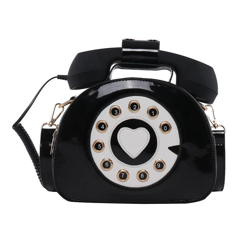 Retro Telephone-Shaped PU Crossbody Bag Black color SKU reference
