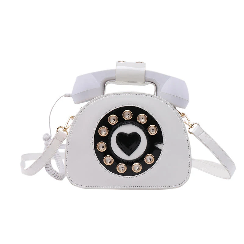 Retro Telephone-Shaped PU Crossbody Bag White color SKU reference