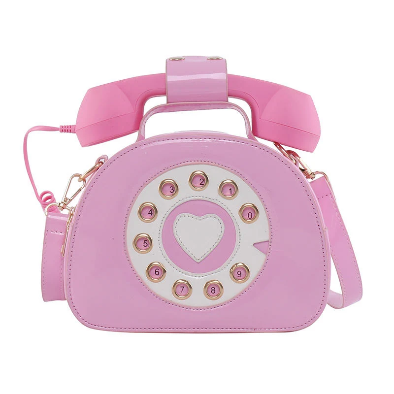 Retro Telephone-Shaped PU Crossbody Bag Pink color SKU reference