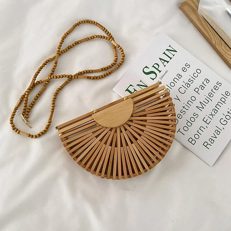 Bamboo Fan-Shape Mini Handbag in Two Sizes Small color SKU reference