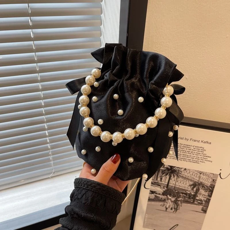 Pearl-Drawstring Envelope Mini Evening Clutch with Chain product reference image