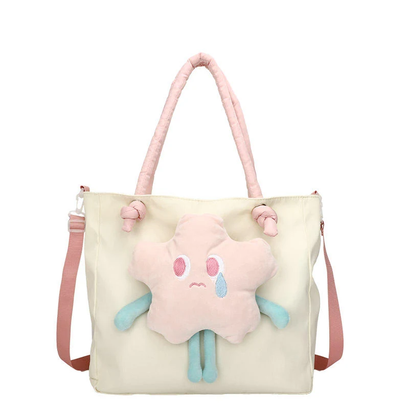 Star-Shaped Nylon Tote with Knotted Handle and Removable Strap White color SKU reference
