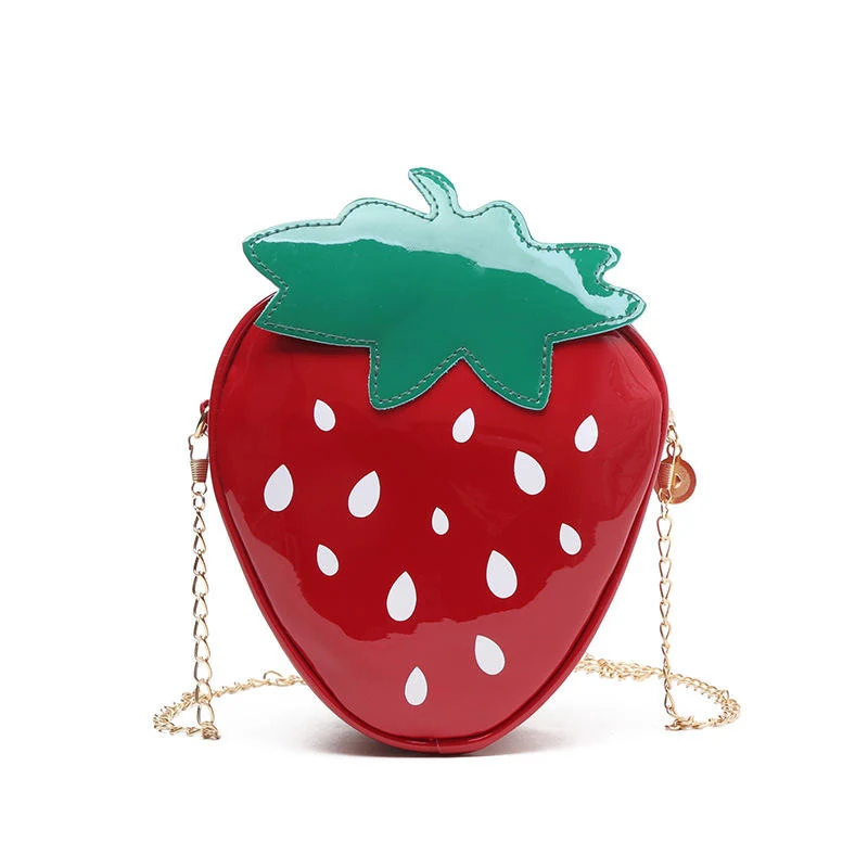 Strawberry-Shaped PU Mini Shoulder Bag with Removable Chain Red color SKU reference