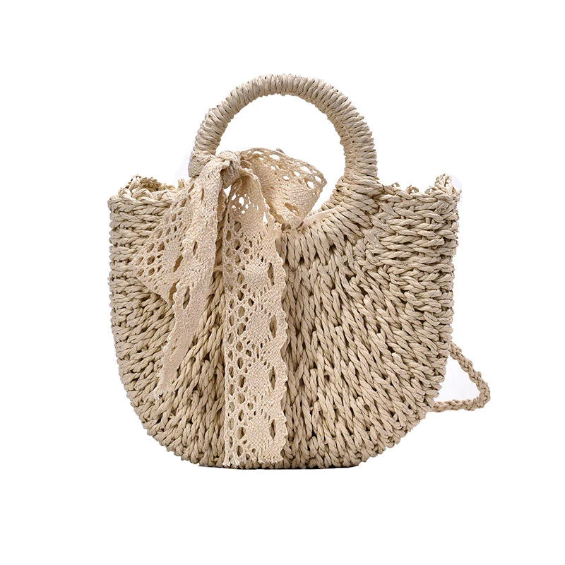 Straw-Woven Vacation Mini Shoulder Bag Beige color SKU reference