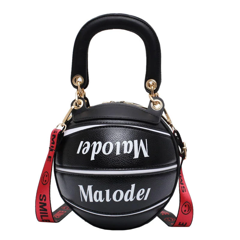 Round-Body PU Mini Crossbody Bag with Letter Detail Black color SKU reference