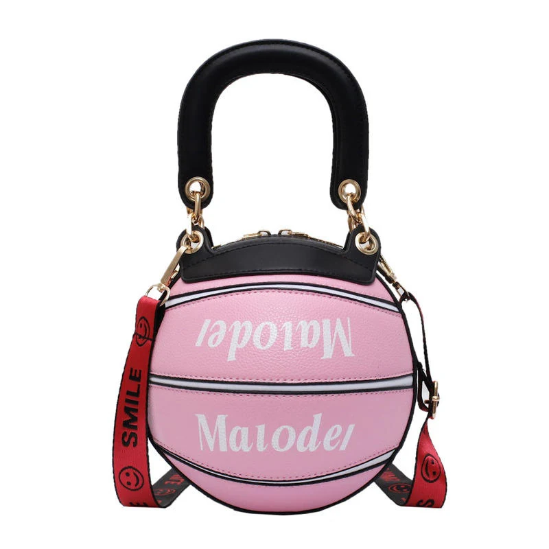 Round-Body PU Mini Crossbody Bag with Letter Detail Pink color SKU reference
