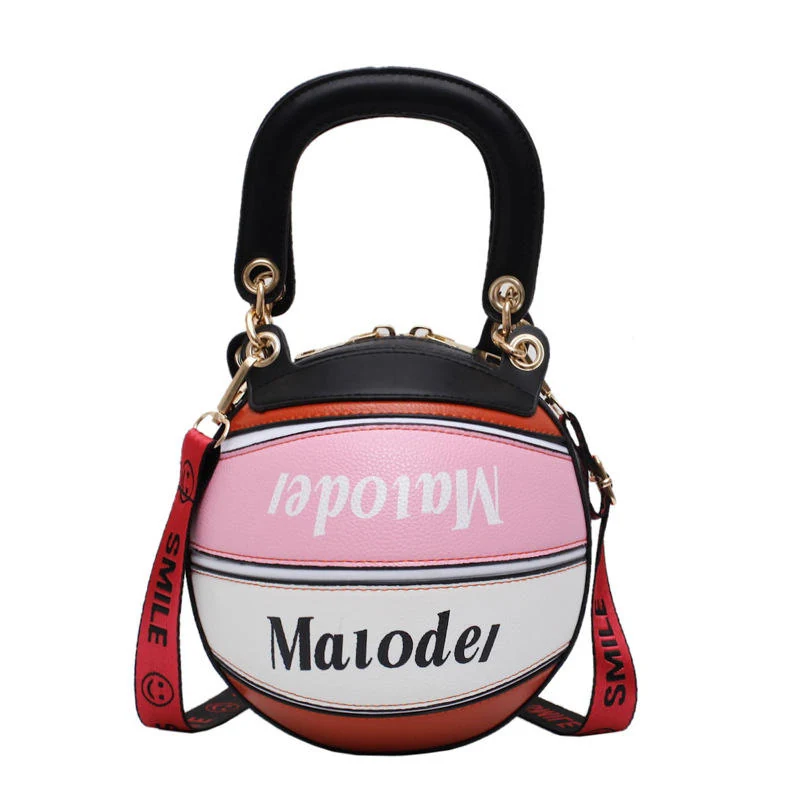Round-Body PU Mini Crossbody Bag with Letter Detail Pink and white color SKU reference