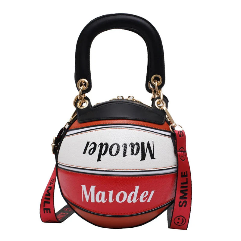 Round-Body PU Mini Crossbody Bag with Letter Detail White and red color SKU reference