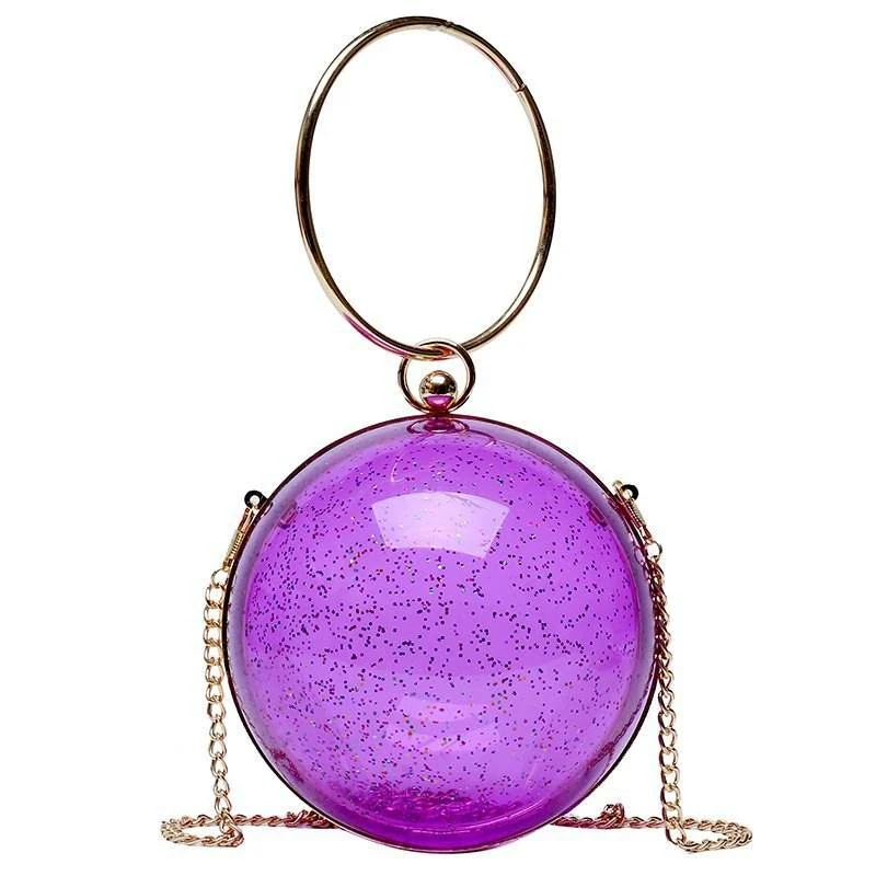 Sequined Acrylic Sphere Evening Clutch with Removable Chain Purple color SKU reference