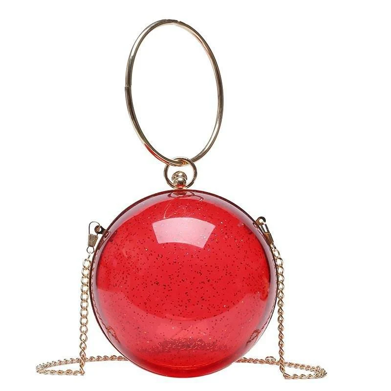 Sequined Acrylic Sphere Evening Clutch with Removable Chain Red color SKU reference