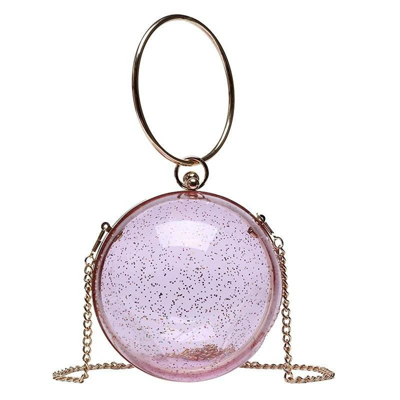 Sequined Acrylic Sphere Evening Clutch with Removable Chain Pink color SKU reference