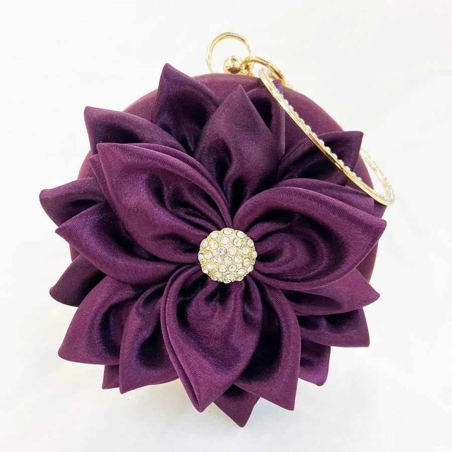 Colorful Flower-Shaped Silk Clutch with Ring Handle Purple color SKU reference