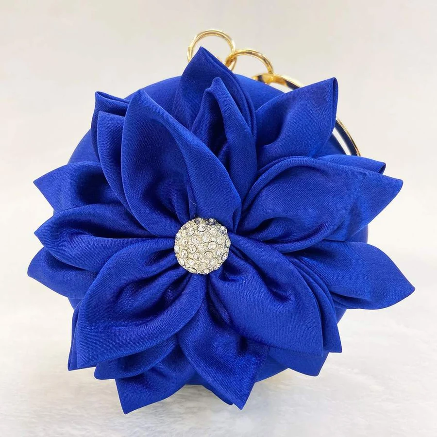 Colorful Flower-Shaped Silk Clutch with Ring Handle Blue color SKU reference