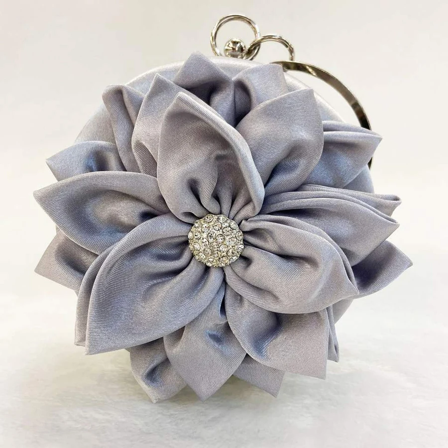 Colorful Flower-Shaped Silk Clutch with Ring Handle Silver color SKU reference