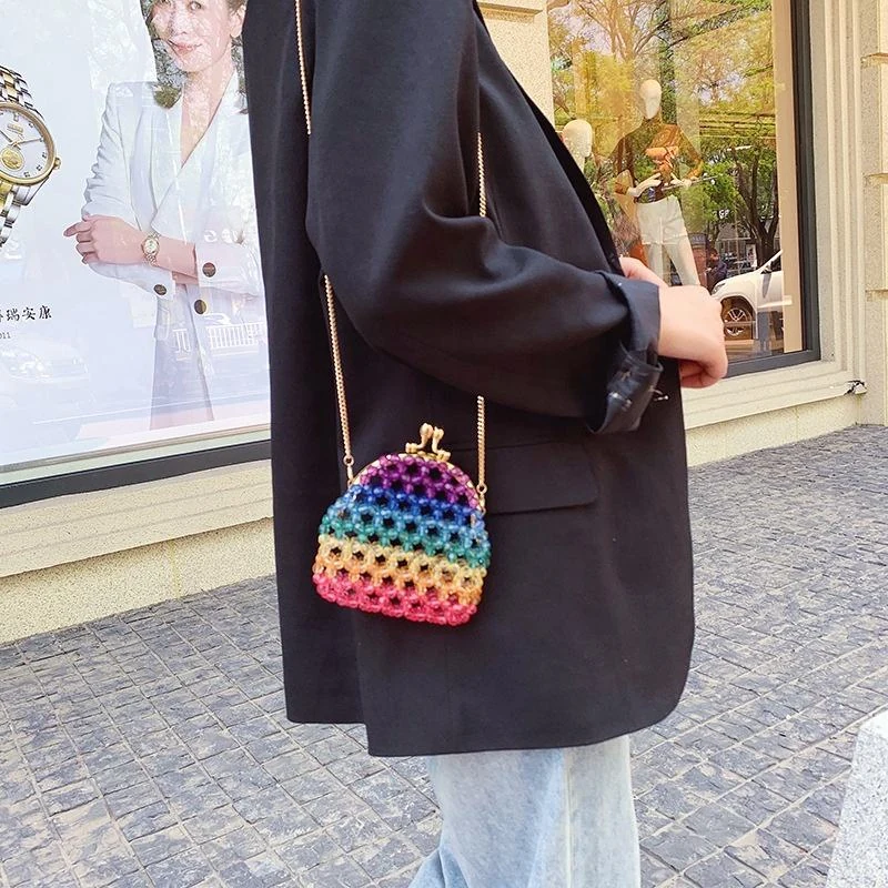 Transparent Acrylic Beaded Dumpling Mini Handbag in Two Sizes product reference image
