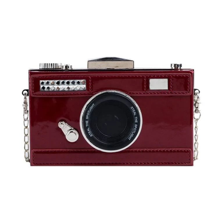 Camera-Inspired Metal-Frame Evening Crossbody Bag Red color SKU reference