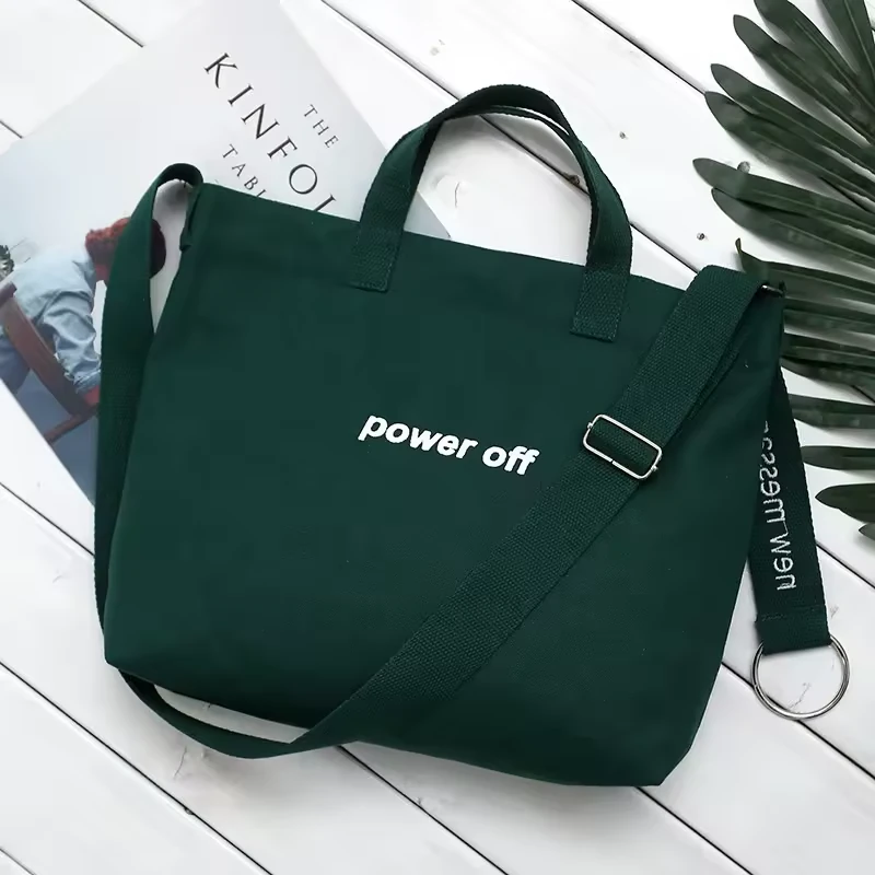 Letter-Print Cotton Tote with Shoulder Strap product reference image