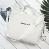 Letter-Print Cotton Tote with Shoulder Strap White color SKU reference