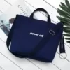 Letter-Print Cotton Tote with Shoulder Strap Deep blue color SKU reference