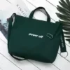 Letter-Print Cotton Tote with Shoulder Strap Green color SKU reference