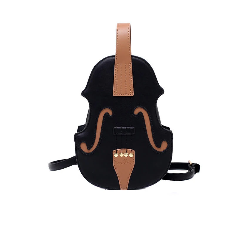 Violin-Shaped PU Shoulder and Crossbody Bag Black color SKU reference