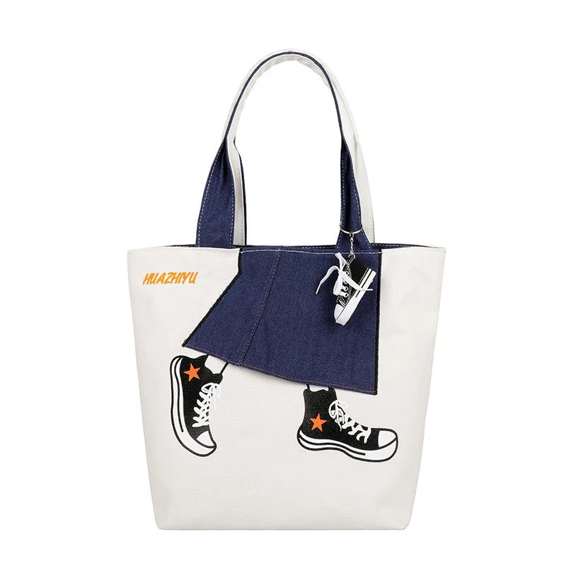 Canvas Weekend Tote with Embroidered Logo Detail White color SKU reference