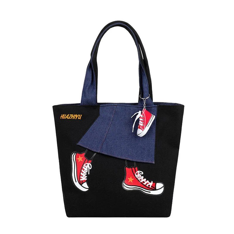 Canvas Weekend Tote with Embroidered Logo Detail Black color SKU reference