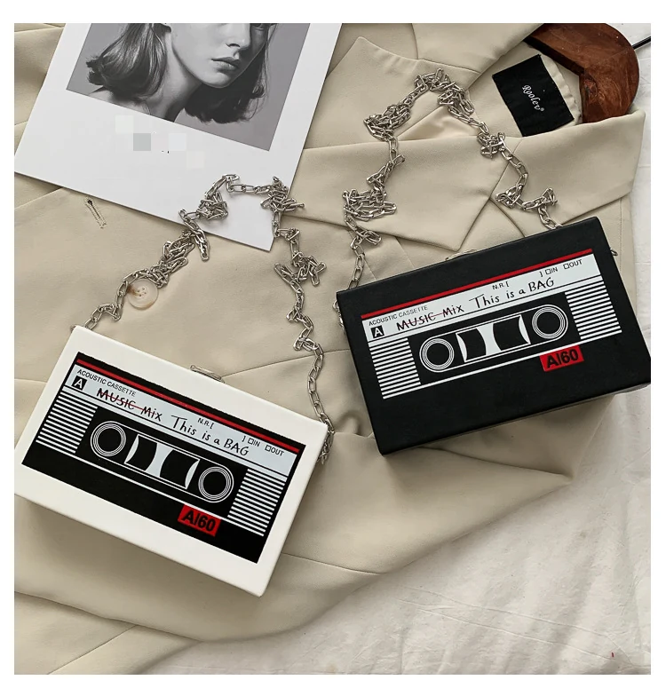 Retro Cassette-Shaped PU Chain Cosmetic Bag product reference image