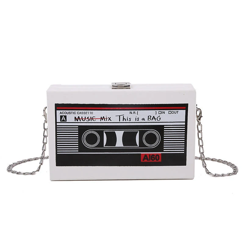 Retro Cassette-Shaped PU Chain Cosmetic Bag White color SKU reference