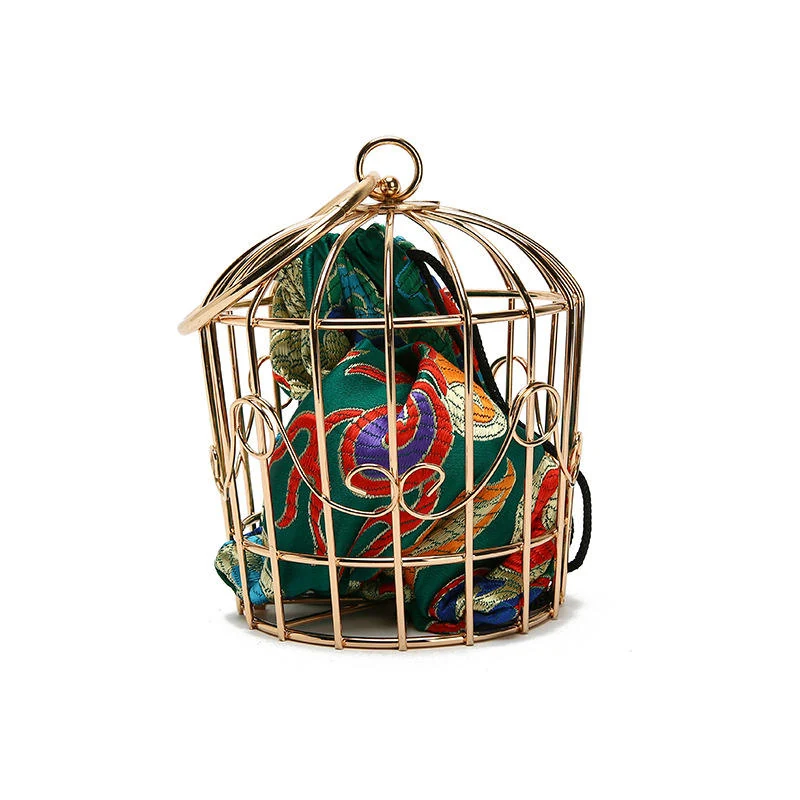 Metal-Cage Style Structured Evening Clutch Green color SKU reference