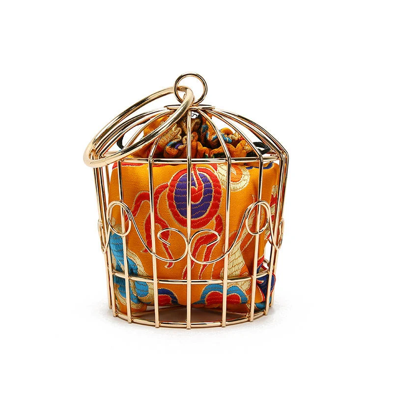 Metal-Cage Style Structured Evening Clutch Yellow color SKU reference