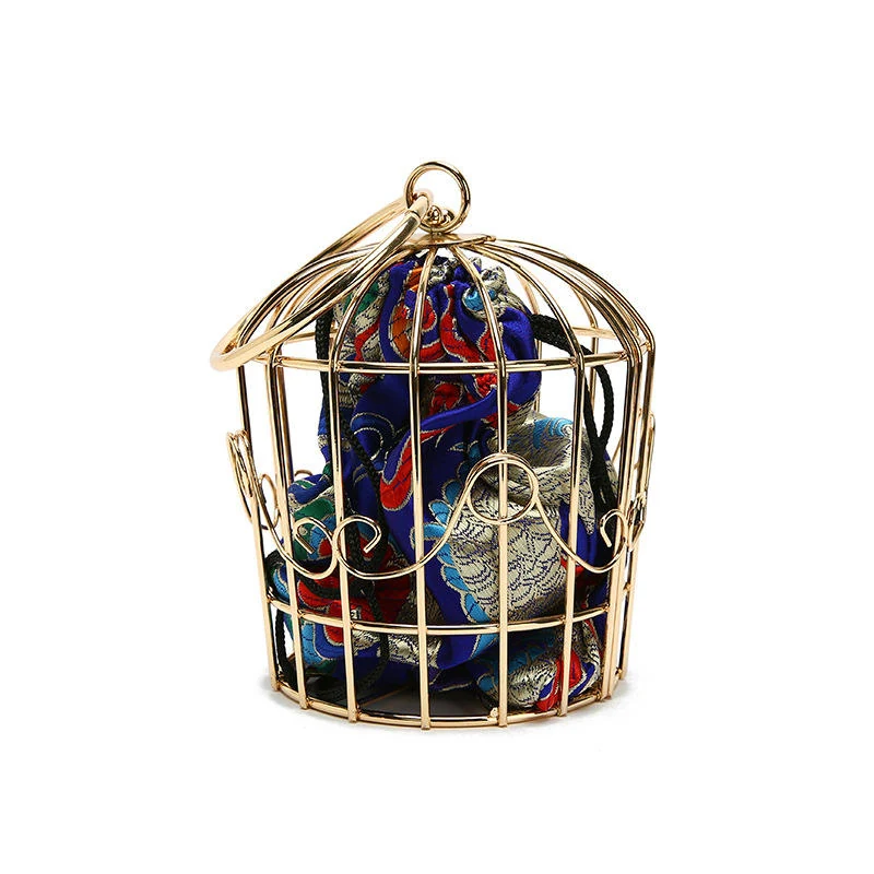 Metal-Cage Style Structured Evening Clutch Blue color SKU reference