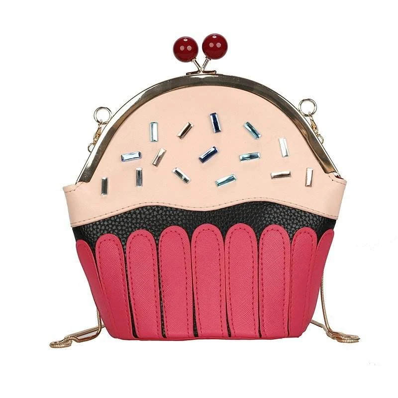 Cupcake-Shaped Color-Block Mini Crossbody Bag Red color SKU reference