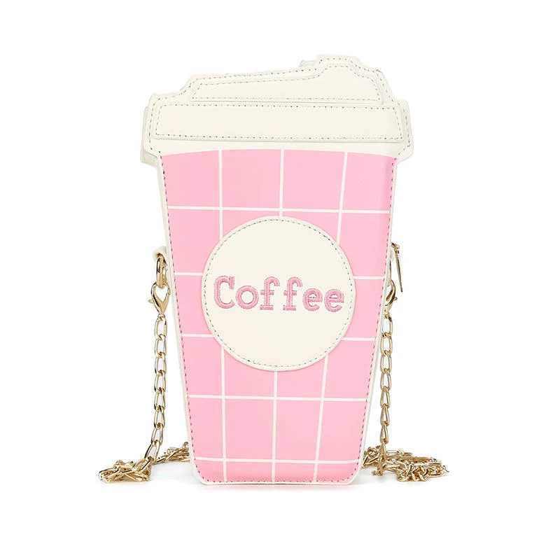 Takeaway Coffee Cup-Shaped Crossbody Bag with Plaid Design Pink color SKU reference