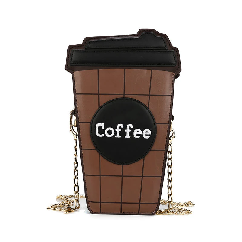 Takeaway Coffee Cup-Shaped Crossbody Bag with Plaid Design Brown color SKU reference