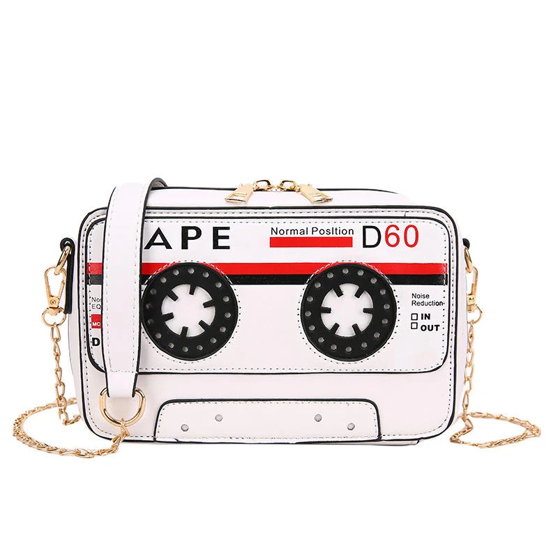 Retro Cassette-Player-Shaped PU Mini Crossbody Bag White color SKU reference