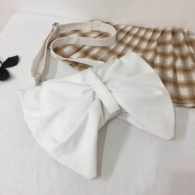 Bow-Detail Canvas Shoulder Bag with Pattern Options White color SKU reference