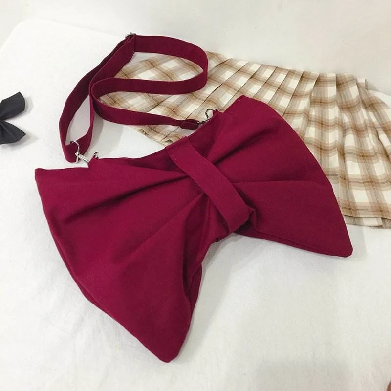 Bow-Detail Canvas Shoulder Bag with Pattern Options Red color SKU reference