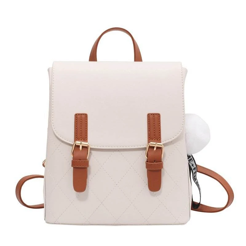 Quilted PU Compact Backpack White color SKU reference